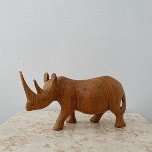 VTG Hand Carved Wood Rhinoceros Statue